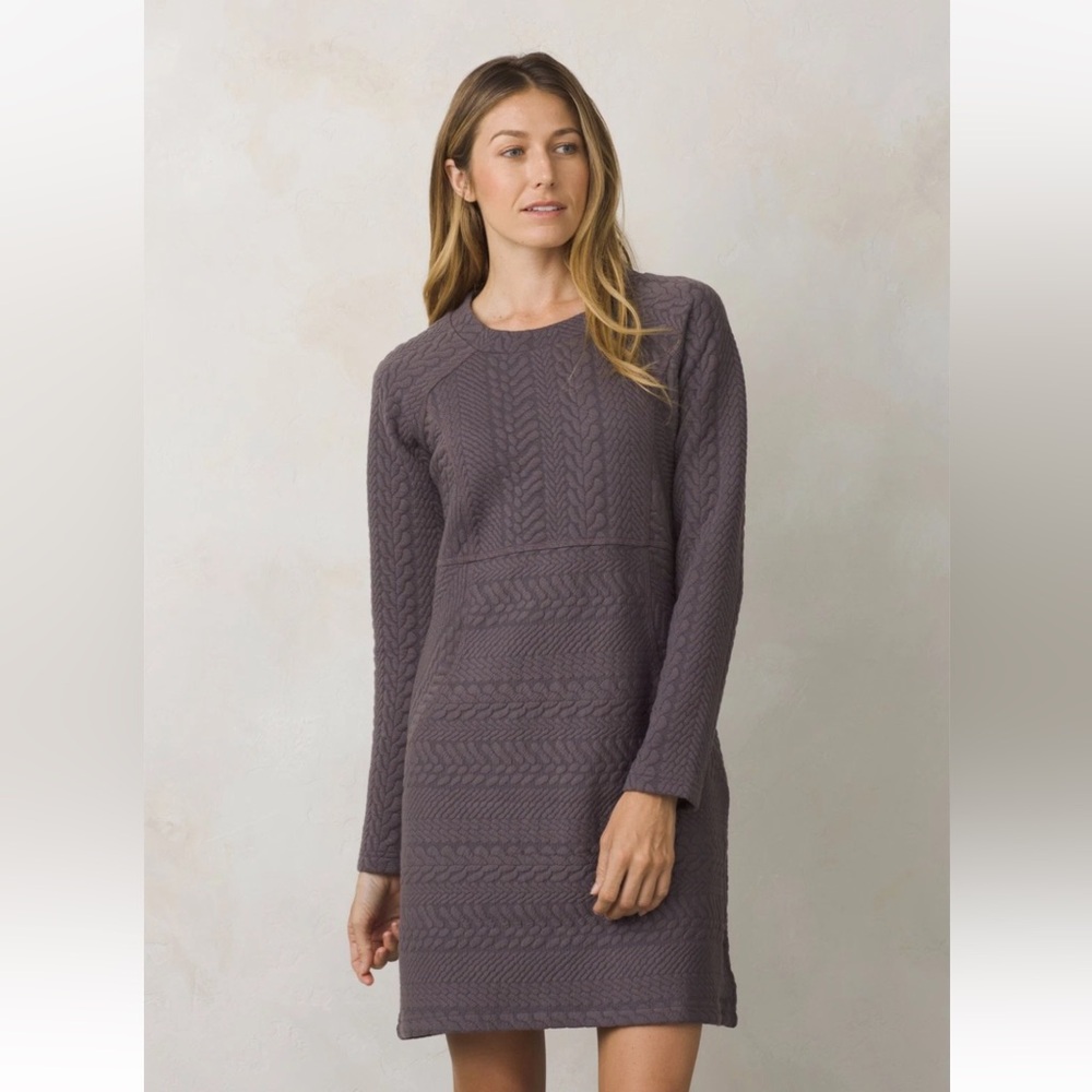 Prana Macee Textured Jacquard Cable Knit Long Sleeve Dress - light purple